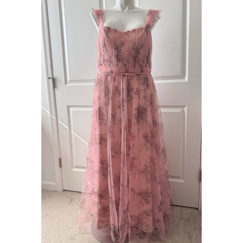 Marchesa Notte Blush Pink Floral Tulle Formal Gown Maxi Dress Women’s Size 18 - Picture 3 of 12